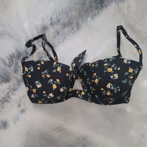 Shade & Shore Black Floral Bikini Top